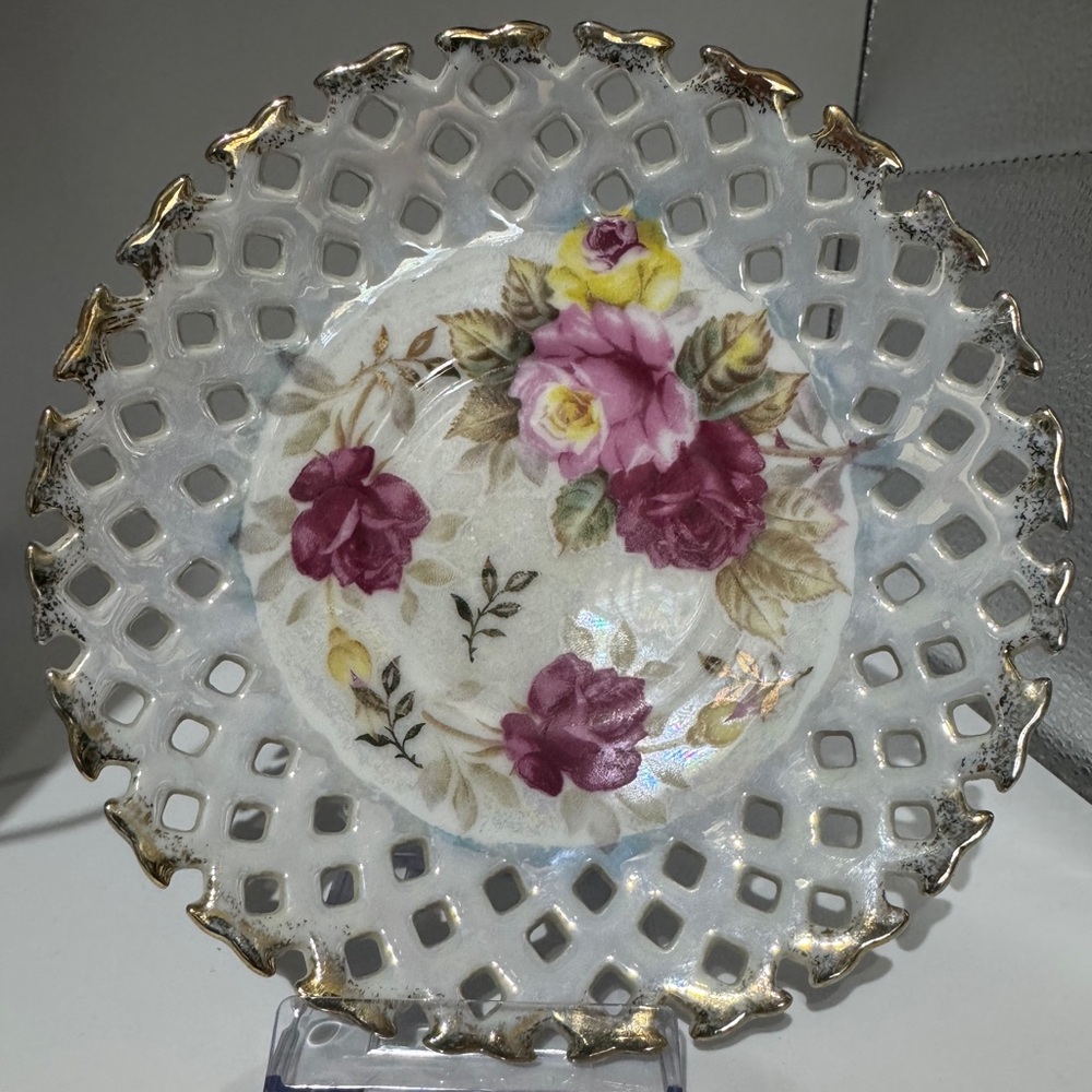 Vintage Royal Halsey Reticulated Floral Saucer